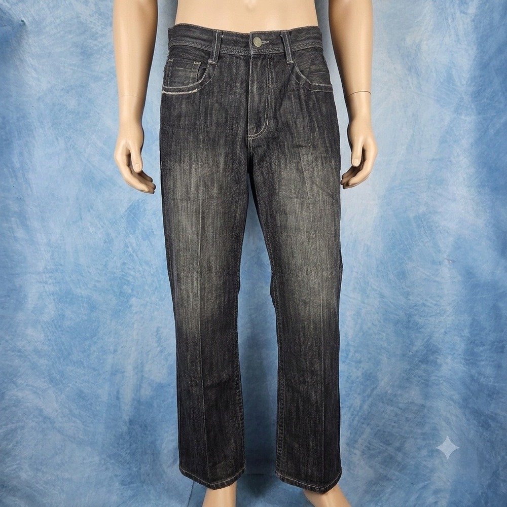Ecko Unltd Mens Black Faded Straight Leg Jeans Size 32 Streetwear Denim